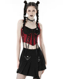 Dark In Love Womens Gothic Vampire Punk Corset Cami Top Red Jacquard Black Lace