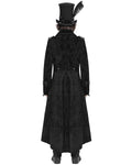 Devil Fashion Mens Long Gothic Victorian Damask Velvet Coat - Black