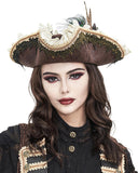 Devil Fashion Womens Steampunk Feather Pirate Cap Hat - Brown