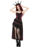 Dark In Love Womens Long Gothic Rose Asymmetric Lace Ruffle Maxi Dress - Red & Black