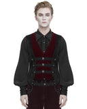 Devil Fashion Mens Regency Gothic Embellished Corduroy & Velvet Waistcoat Vest - Black & Red