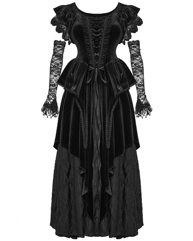 Punk Rave Womens Dark Regency Gothic Velvet Wedding Dress & Lace Opera Gloves