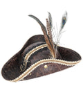 Devil Fashion Mens Steampunk Feather Pirate Cap Hat - Brown