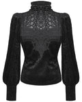 Dark In Love Womens Gothic Baroque Jacquard Velvet Lace Applique Blouse Top