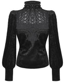 Dark In Love Womens Gothic Baroque Jacquard Velvet Lace Applique Blouse Top