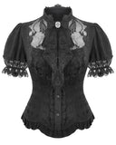Dark In Love Womens Gothic Lolita Puff Sleeve Blouse Top - Black
