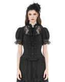 Dark In Love Womens Gothic Lolita Puff Sleeve Blouse Top - Black