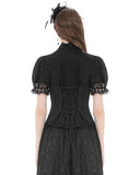 Dark In Love Womens Gothic Lolita Puff Sleeve Blouse Top - Black