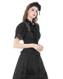 Dark In Love Womens Gothic Lolita Puff Sleeve Blouse Top - Black