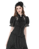 Dark In Love Womens Gothic Lolita Puff Sleeve Blouse Top - Black