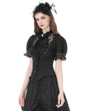Dark In Love Womens Gothic Lolita Puff Sleeve Blouse Top - Black