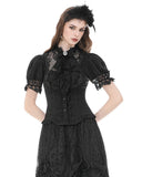 Dark In Love Womens Gothic Lolita Puff Sleeve Blouse Top - Black