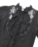 Dark In Love Womens Gothic Lolita Puff Sleeve Blouse Top - Black