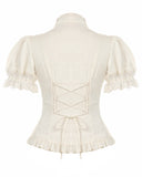 Dark In Love Womens Steampunk Gothic Puff Sleeve Blouse Top - Vintage Off-White