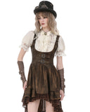 Dark In Love Womens Steampunk Gothic Puff Sleeve Blouse Top - Vintage Off-White