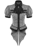 Dark In Love Womens Preppy Gothic Lolita Split Tails Cravat Blouse Top - Black & White Stripe
