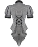 Dark In Love Womens Preppy Gothic Lolita Split Tails Cravat Blouse Top - Black & White Stripe