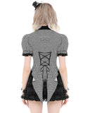 Dark In Love Womens Preppy Gothic Lolita Split Tails Cravat Blouse Top - Black & White Stripe