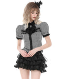 Dark In Love Womens Preppy Gothic Lolita Split Tails Cravat Blouse Top - Black & White Stripe