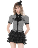 Dark In Love Womens Preppy Gothic Lolita Split Tails Cravat Blouse Top - Black & White Stripe