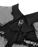 Dark In Love Womens Preppy Gothic Lolita Split Tails Cravat Blouse Top - Black & White Stripe