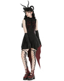 Dark In Love Dark Gothic Cravat Batwing Tailed Dress - Black & Red