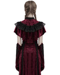 Punk Rave Daily Life Womens Long Gothic Crushed Velvet & Lace Bolero Cape - Red