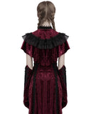 Punk Rave Daily Life Womens Long Gothic Crushed Velvet & Lace Bolero Cape - Red
