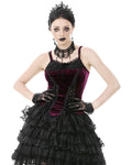 Dark In Love Womens Dark Gothic Vampire Velvet Cami Corset Top - Red & Black