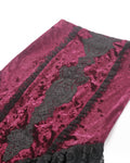 Dark In Love Long Gothic Vampire Crushed Velvet & Lace Fishtail Skirt - Red & Black