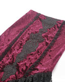 Dark In Love Long Gothic Vampire Crushed Velvet & Lace Fishtail Skirt - Red & Black