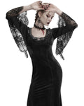 Punk Rave Daily Life Womens Long Gothic Velvet Applique Maxi Dress - Black