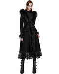 Punk Rave Womens Gothic Winter Fur & Lace Trimmed Hooded Coat - Extended Size Range