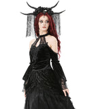 Dark In Love Womens Romantic Gothic Velvet & Lace Teardrop Cutout Blouse Top