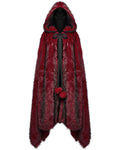 Punk Rave Womens Long Gothic Faux Fur Asymmetric Hooded Winter Cloak - Red