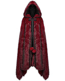 Punk Rave Womens Long Gothic Faux Fur Asymmetric Hooded Winter Cloak - Red