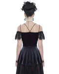 Devil Fashion Womens Gothic Lace Applique Off-Shoulder Top - Black & Red