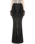 Dark In Love Long Gothic Crush Velvet & Lace Applique Mermaid Maxi Skirt