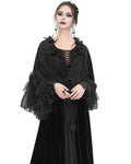 Eva Lady Dark Baroque Gothic Flocked Mesh Rose Lace Shrug Cloak