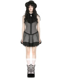 Dark In Love Dark Preppy Corporate Gothic Lace Cravat Pinstripe Mini Dress - Grey & Black