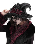 Eva Lady Womens Dark Gothic Punk Lolita Rose Wide Brim Mourning Hat