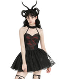 Dark In Love Gothic Lace Embellished Heartache Mini Dress - Black & Red