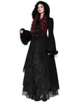 Dark In Love Womens Long Romantic Gothic Hooded Coat With Faux Fur Trims