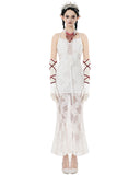 Dark In Love Womens Romantic Gothic Embroidered White Lace Mermaid Dress