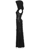 Punk Rave Daily Life Womens Apocalyptic Gothic Shredded Hooded Corset Maxi Dress