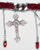 Punk Rave Womens Gothic Crucifix Choker Necklace - Red