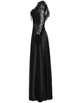 Punk Rave Womens Long Gothic Sateen Maxi Dress With Embroidered Lace Contrast