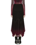 Punk Rave Daily Life Womens Long Gothic Gradient Fitted Skirt - Black & Red
