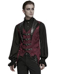 Punk Rave Mens Dark Victorian Gothic Damask Jacquard Waistcoat Vest - Red