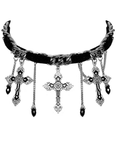 Punk Rave Womens Gothic Crucifix Choker Necklace - Black